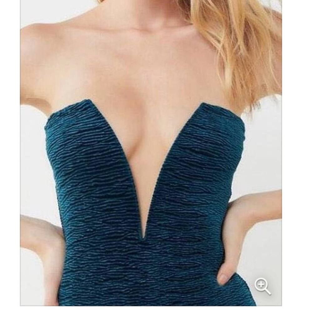 Out From Under whimsigoth Strapless deep blue Velour plunge V-Wire Body Suit XS